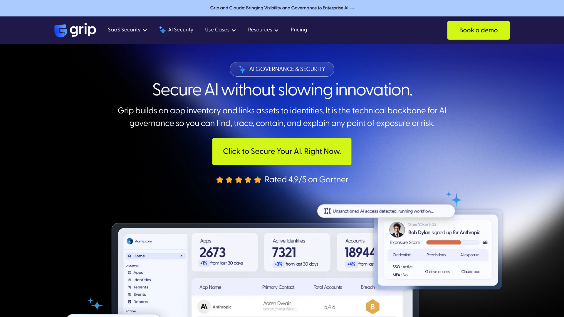 Grip Security homepage