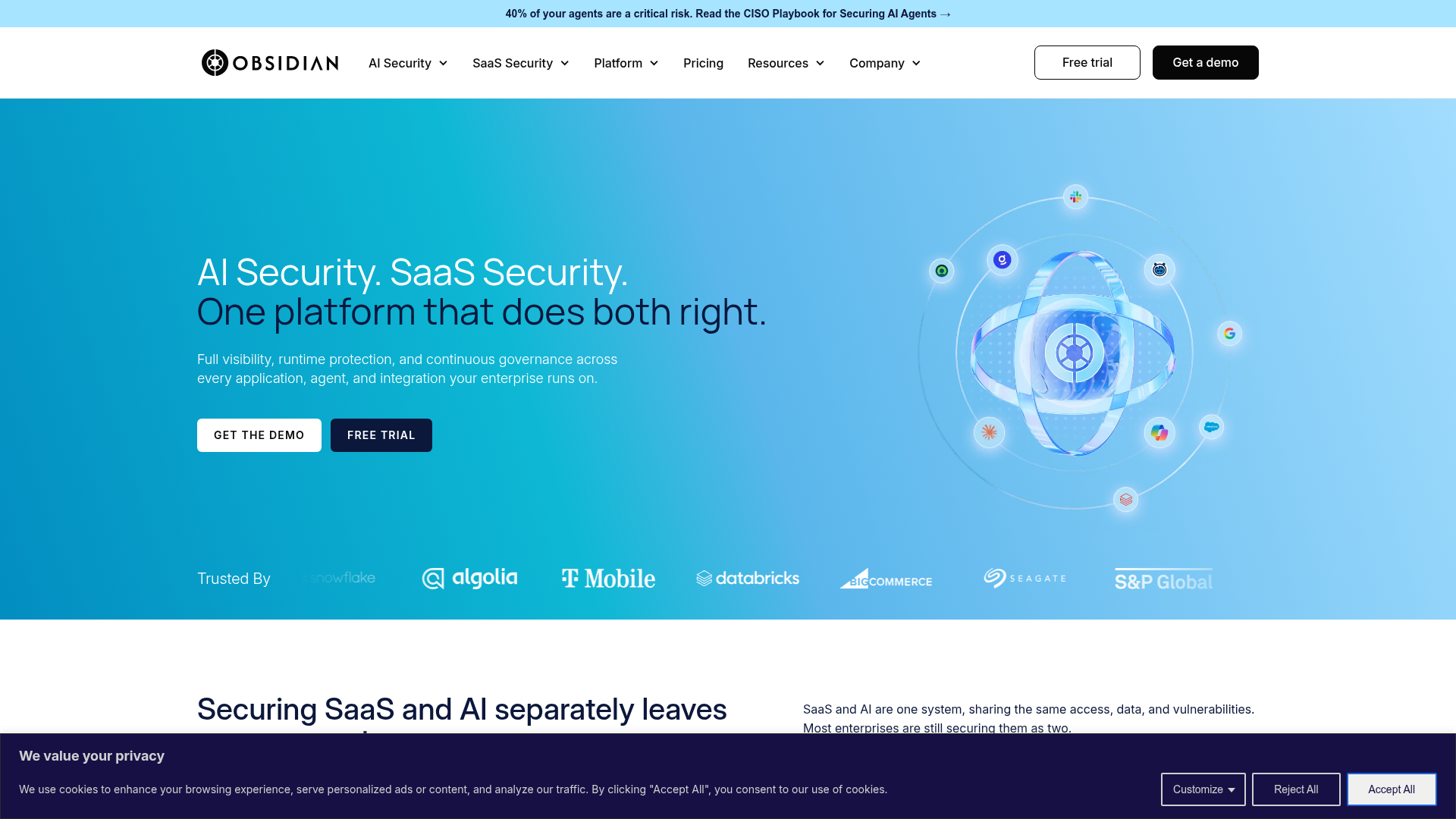 Obsidian Security homepage